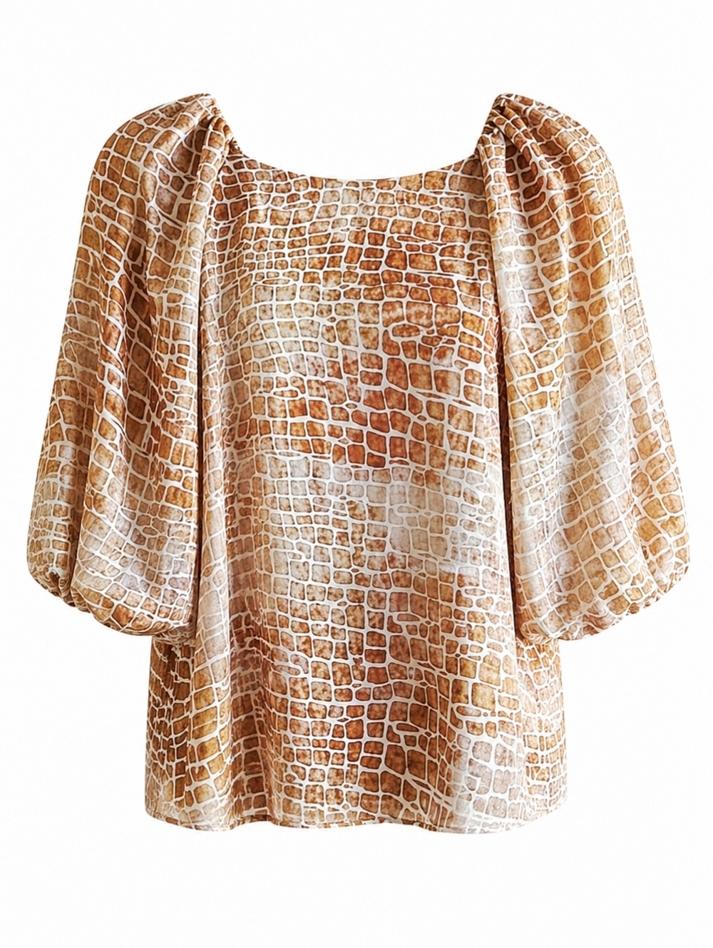 Calvin Klein XL Animal Print Blouse | Brown & Cream Flowy Top Classic Office
